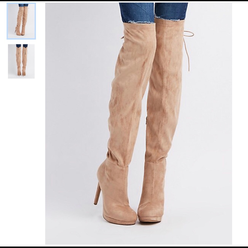 New Thigh High Lace Up Boots Taupe